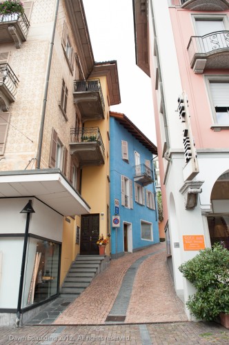 Colorful buildings line Ascona's narrow streets