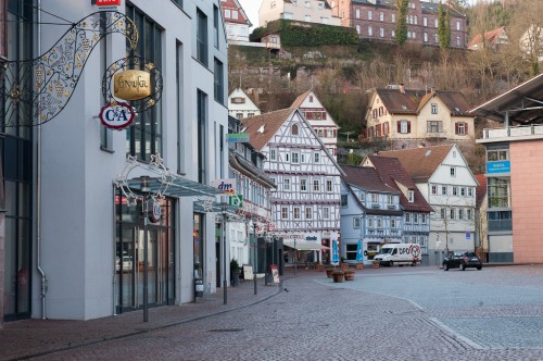 Looking into Calw's steep city center
