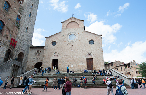 The Romanesque basilica’s interior is a must-see, covered with bold 14th-century frescoes. 